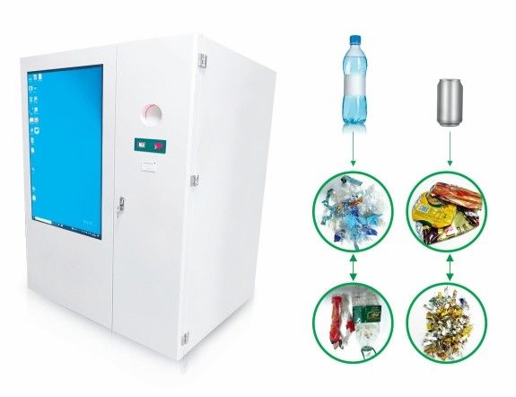 49 Inch Touch Screen RVM Systems For Recycling PET And Metal Can Equipped Both Crusher And Compactor